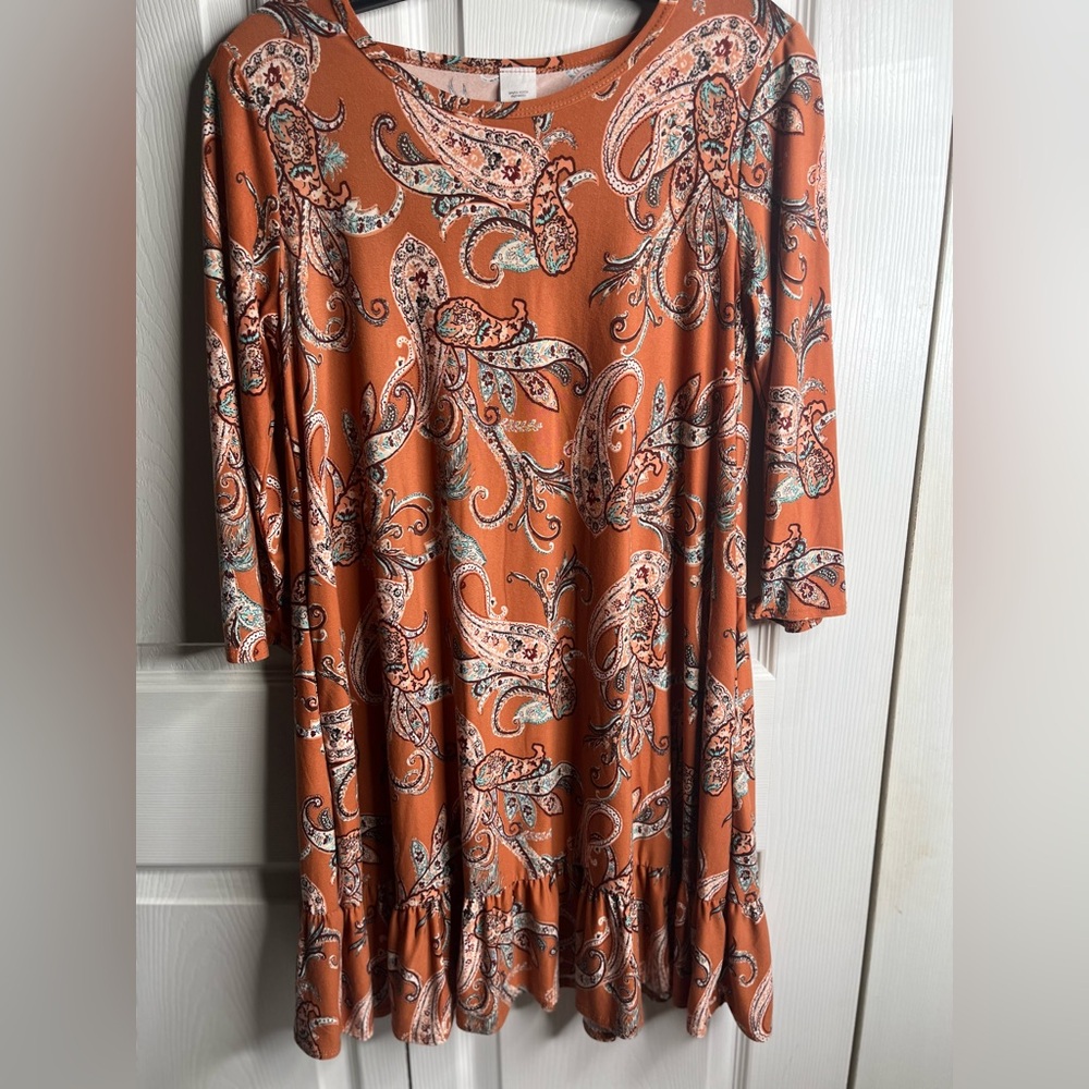 Paisley Print Midi Dress in Terracotta